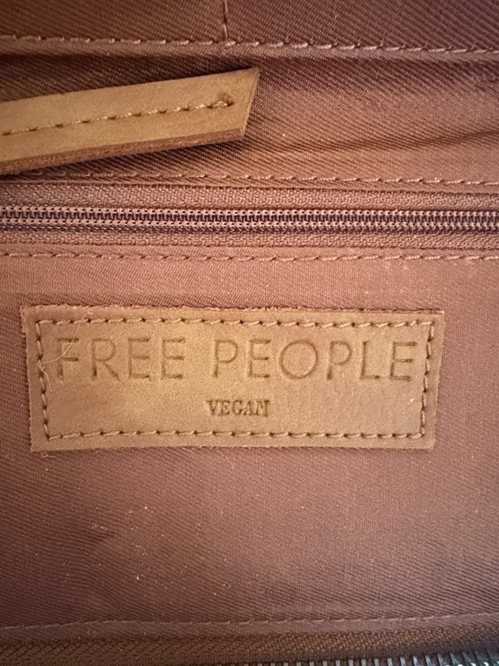(145)Free People Cognac Tan Wristlet Clutch with Diagonal Zip Detail - Picture 6 of 8